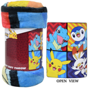Pokemon Tododile, Pickachu, Piplup, and Scorbunny Silk Throw Blanket 46" x 60"