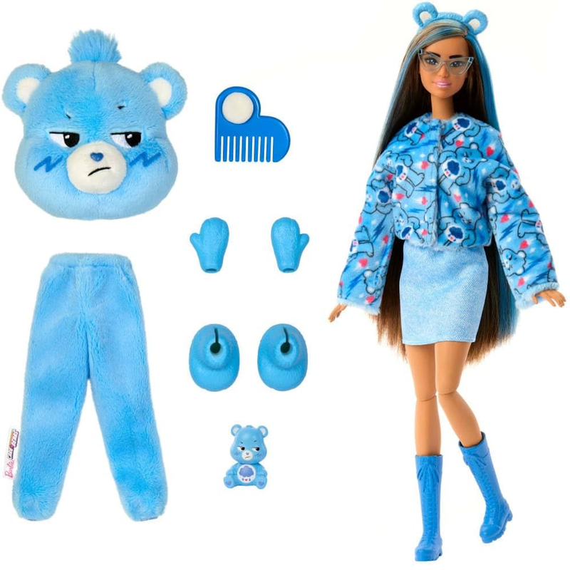 Barbie Cutie Reveal Care Bears Series Doll & Accessories Set with Grumpy Bear Costume & 10 Surprises Including Color Change & Mini Bear