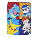 Pokemon Tododile, Pickachu, Piplup, and Scorbunny Silk Throw Blanket 46" x 60"