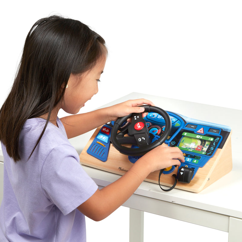 Melissa & Doug Vroom & Zoom Interactive Wooden Dashboard Steering Wheel Pretend Play Driving Toy