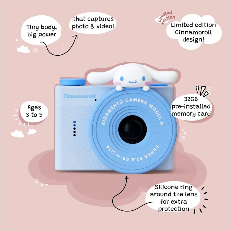 Cinnamoroll Mini Kidamento Kids Digital Camera & Video Camcorder, 32GB Memory Card, Momento Book - Model A Cinnamoroll