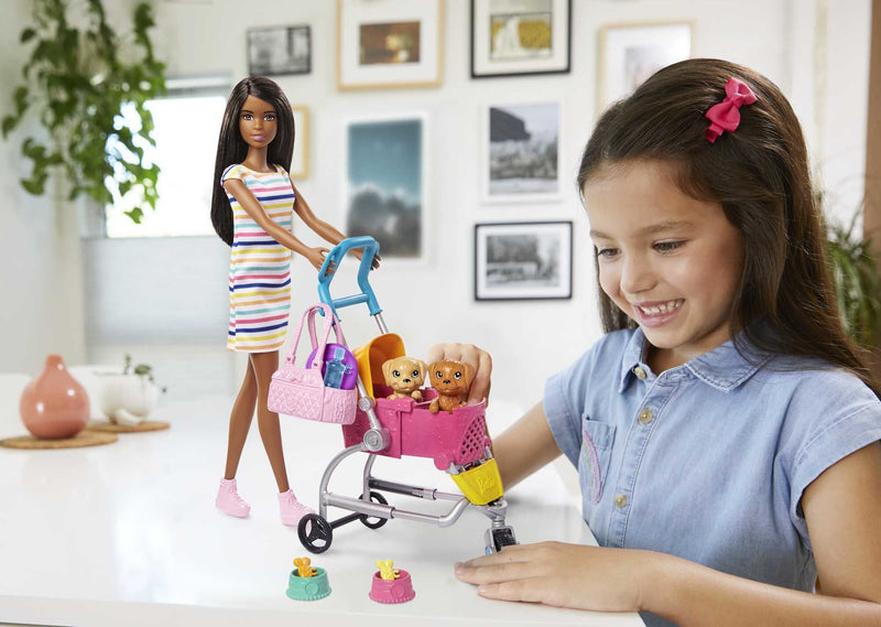 Barbie Stroll ‘N Play Pups Playset with Barbie Doll, 2 Puppies and Pet Stroller