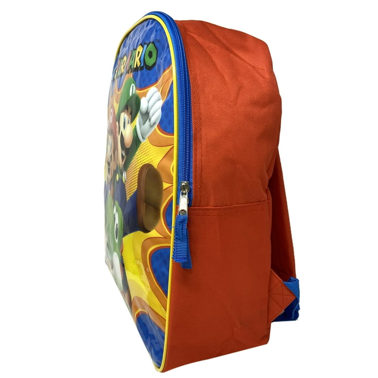 Super Mario Bros Backpack 15" Luigi Yoshi Nintendo Red Blue Boys Video Game