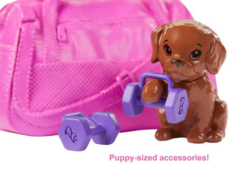 Barbie Fitness Doll, Red-Haired, with Puppy and 9 Accessories, Including Yoga Mat with Strap, Hula Hoop and Weights, Gift for Kids 3 to 7 Years Old