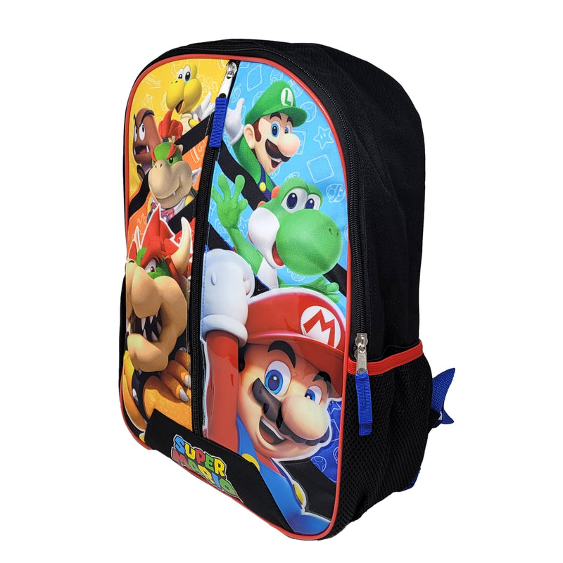 Nintendo Super Mario Bros 16" Polyester School Backpack with Front Zipper and two Side Mesh Pockets