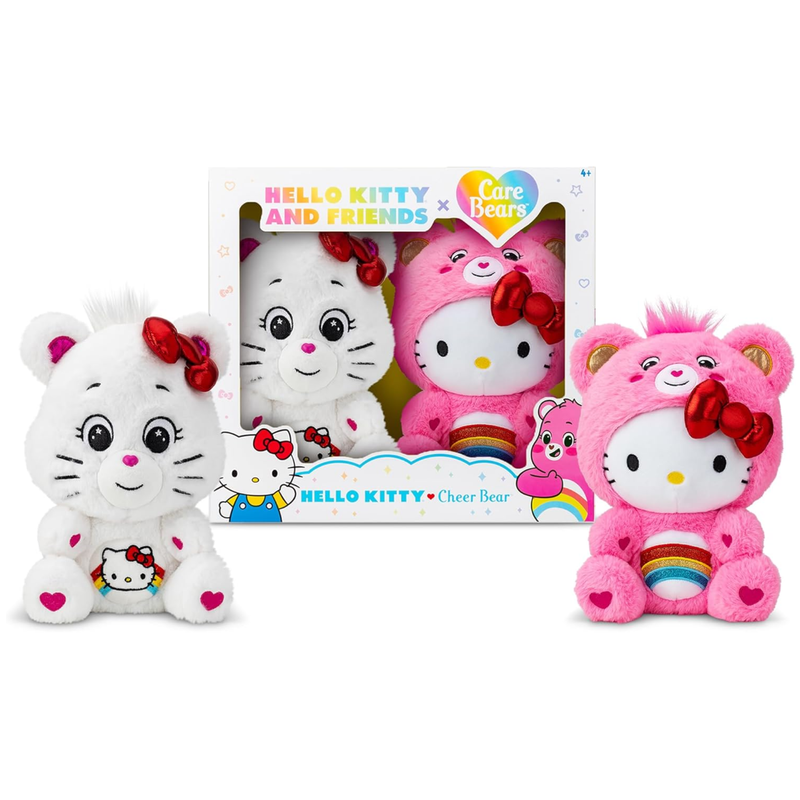 Care Bears Hello Kitty Loves Cheer Bear 10" Collectible Plush 2-Pack - Soft, Huggable Material!