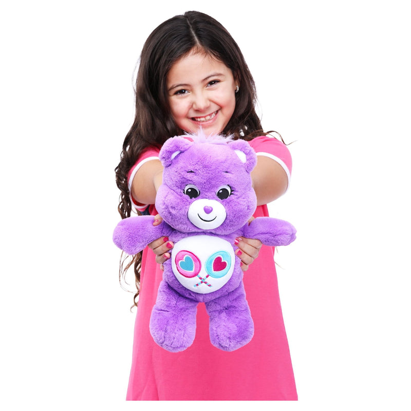 Care Bears 14" Share Bear Plushie - Medium Size - Purple Plush for Ages 4+ – Perfect Stuffed Animal Holiday, Birthday Gift, Super Soft and Cuddly – Good For Girls and Boys, Employees, Collectors