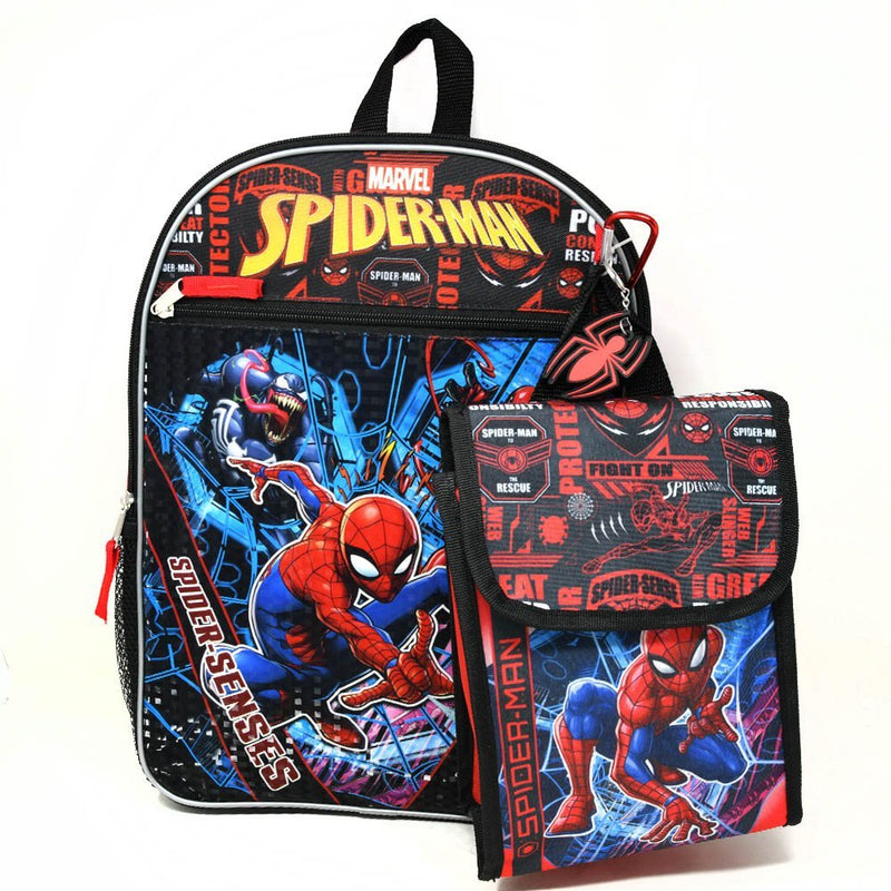 Spiderman 16" Backpack 4pc Set with Lunch Kit, Key Chain & Carabiner