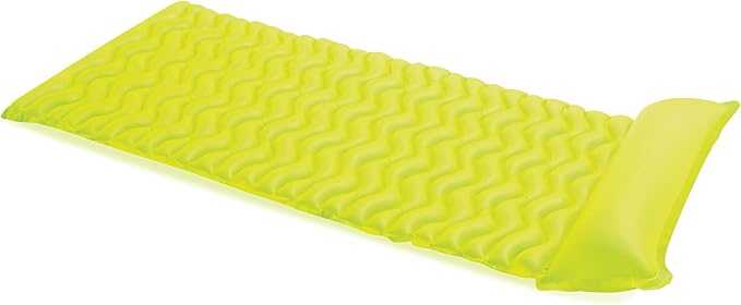 Intex Tote 'N Float Wave Mat Durable Vinyl Floating Inflatable Swimming Pool Lounger with Built-in Pillow Rest, 1 Float, Color Varies