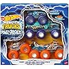 Hot Wheels Monster Trucks Toy Truck & Big Rig Multipack, 1:64 Scale Mega-Wrex & Tiger Shark with Big Rigs in Matching Power Smashers Deco