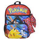 Pokemon 5pc 16" Backpack Set Keychain, Utility Case, 2 Zipper pouches