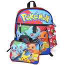 Pokemon Black 5pc 16" Backpack Set Keychain, Zipper pouch