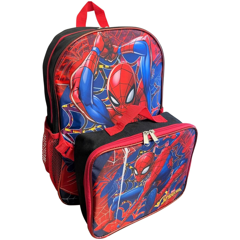 Marvel Spiderman 16" School Backpack with Large Pocket & Rectangular Lunch Bag