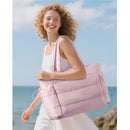 LOVEVOOK Tote Bag for Women with Giant Tumbler Holder Pocket, Puffer Work Travel Laptop Handbag with Zipper, Pink