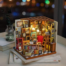 Rolife Sam's Study DIY Miniature Dollhouse Kit Bookstore Room Making Kit Mini Library Diorama, Wooden Model Building Set