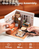 Rolife Cozy Living Lounge DIY Miniature Plastic House Building Set Toys Playset with LED Suitable for Mini Figures