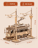 ROKR 3D Classic City Train Wooden Puzzles Model Car Kits for Adults to Build - Wooden Toy Tram Train Set with Railway