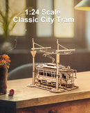 ROKR 3D Classic City Train Wooden Puzzles Model Car Kits for Adults to Build - Wooden Toy Tram Train Set with Railway