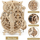 ROKR 3D Wooden Puzzles for Adults Owl Clock - Mechanical Model Building Kit DIY Hobbies for Men Women 161pcs