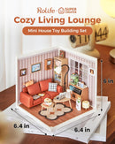 Rolife Cozy Living Lounge DIY Miniature Plastic House Building Set Toys Playset with LED Suitable for Mini Figures
