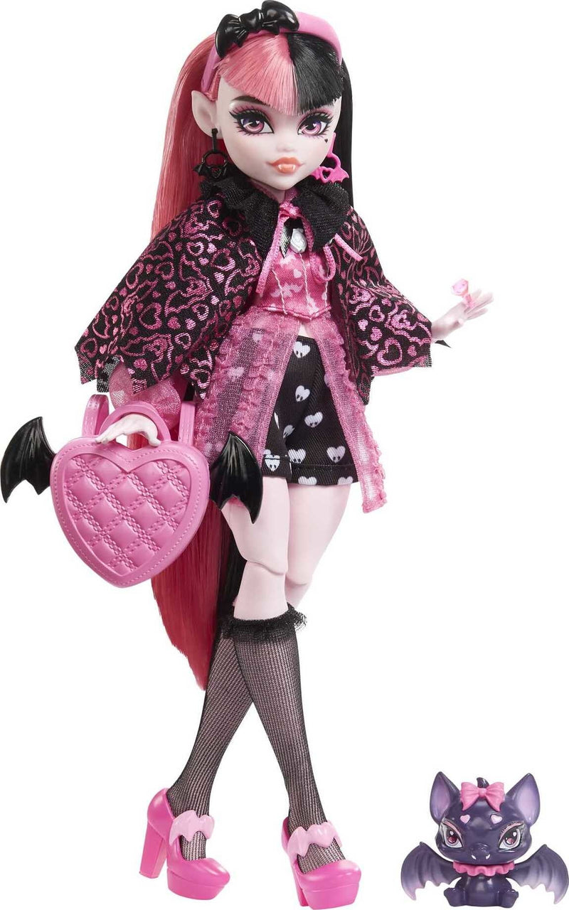 Monster High Doll, Draculaura with Pet Bat, Pink and Black Hair