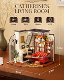 Rolife Catherine's Living Room DIY Miniature House Kit, Mini Wooden Dollhouse Kit, Tiny House Diorama Building Kits
