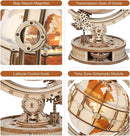 ROKR 3D Wooden Puzzles for Adults Illuminated Globe with Stand 180pcs 3D Puzzles Built-in LED Model Kit
