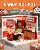 Rolife Super Creator Series, DIY Mini Panda Hot Pot Dollhouse House Kit, Bulid Scenary for Action Collectible Figures