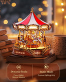 Rolife Wooden 3D Puzzles for Adults, DIY Carousel Music Box with Chaser Lights 11.6" Model Building Kit