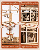 ROKR 3D Classic City Train Wooden Puzzles Model Car Kits for Adults to Build - Wooden Toy Tram Train Set with Railway