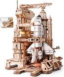 ROKR 3D Puzzles for Adults Space Shuttle, Interactive DIY Building Model with Lighting, Airplane Wooden Puzzles