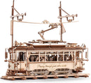 ROKR 3D Classic City Train Wooden Puzzles Model Car Kits for Adults to Build - Wooden Toy Tram Train Set with Railway
