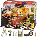 Rolife DIY Miniature House Kit Garage Workshop, Build 1/20 Mini House Building Kit with LED Craft Kits