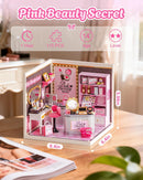 Rolife Super Creator Pink Beauty Secret DIY Miniature House Kit - No Glue Plastic Click-Assembly Dollhouse