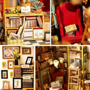 Rolife Sam's Study DIY Miniature Dollhouse Kit Bookstore Room Making Kit Mini Library Diorama, Wooden Model Building Set