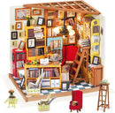 Rolife Sam's Study DIY Miniature Dollhouse Kit Bookstore Room Making Kit Mini Library Diorama, Wooden Model Building Set