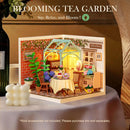 Rolife Blooming Tea Garden Super Creator-DIY Plastic Miniature House for Adults, Mini Blocks Model Kit Building Set