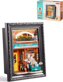 Rolife Old Times Bookstore 3D Diorama Frame, Wall-Mounted Shadow Box Display Case, Beginner-Friendly Craft Kits