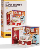 Rolife Super Creator Series, DIY Mini Ice Cream Store Dollhouse House Kit, Bulid Scenary for Action Collectible Figures
