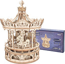 ROKR 3D Wooden Puzzles Music Box - DIY Model Building Kit Mechanical Merry-go-Round Exquisite Display Gifts =