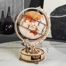 ROKR 3D Wooden Puzzles for Adults Illuminated Globe with Stand 180pcs 3D Puzzles Built-in LED Model Kit