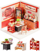 Rolife Super Creator Series, DIY Mini Panda Hot Pot Dollhouse House Kit, Bulid Scenary for Action Collectible Figures