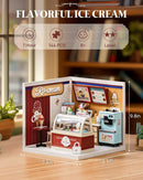 Rolife Super Creator Series, DIY Mini Ice Cream Store Dollhouse House Kit, Bulid Scenary for Action Collectible Figures