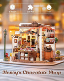Rolife DIY Miniature House Kit Henry's Chocolate Shop 1:18 Scale Dollhouse Diorama, Tiny House Building Kit Crafts
