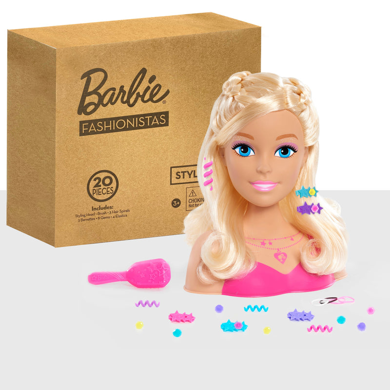Just Play Barbie Fashionistas 20 Piece Styling Head for Kids, Blonde Hair