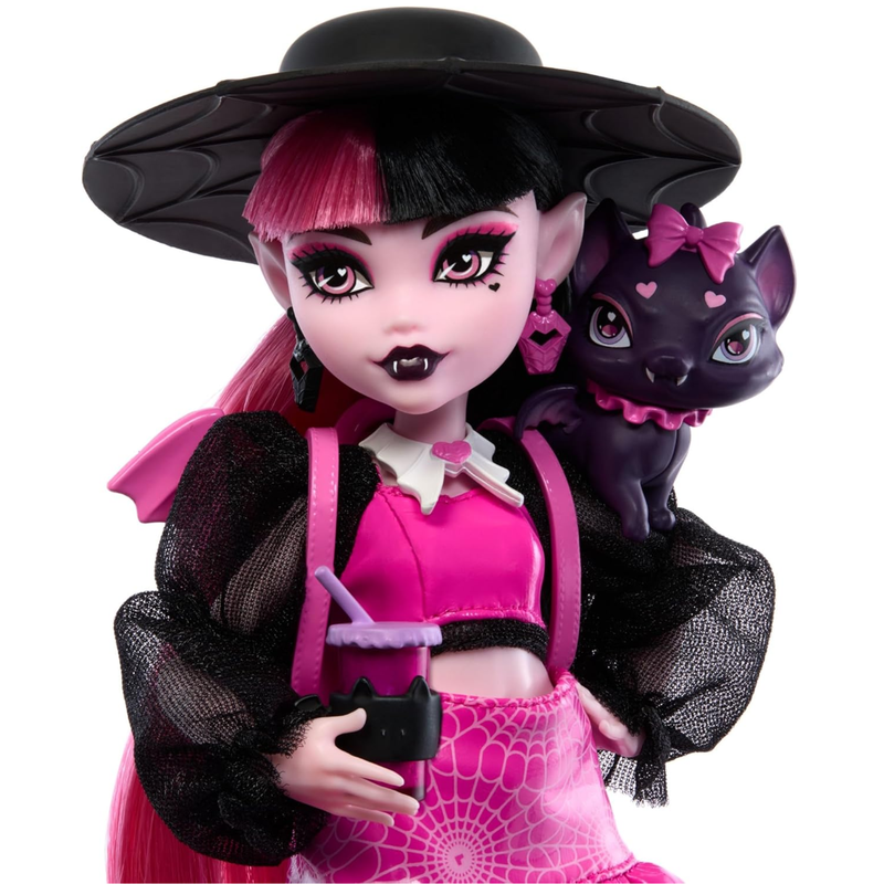 Monster High Draculaura Doll with Pet Bat-Cat Count Fabulous & Accessories Like Backpack, Spell Book, Bento Box & More