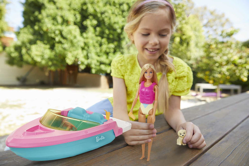 Barbie Boat with Puppy And Accessories, Fits 3 Dolls, Floats In Water, 3 to 7 Year Olds