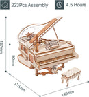 ROKR 3D Wooden Puzzles for Adults 223pcs Piano Model Kit 1:20 Scale Building Puzzles Wooden Music Box
