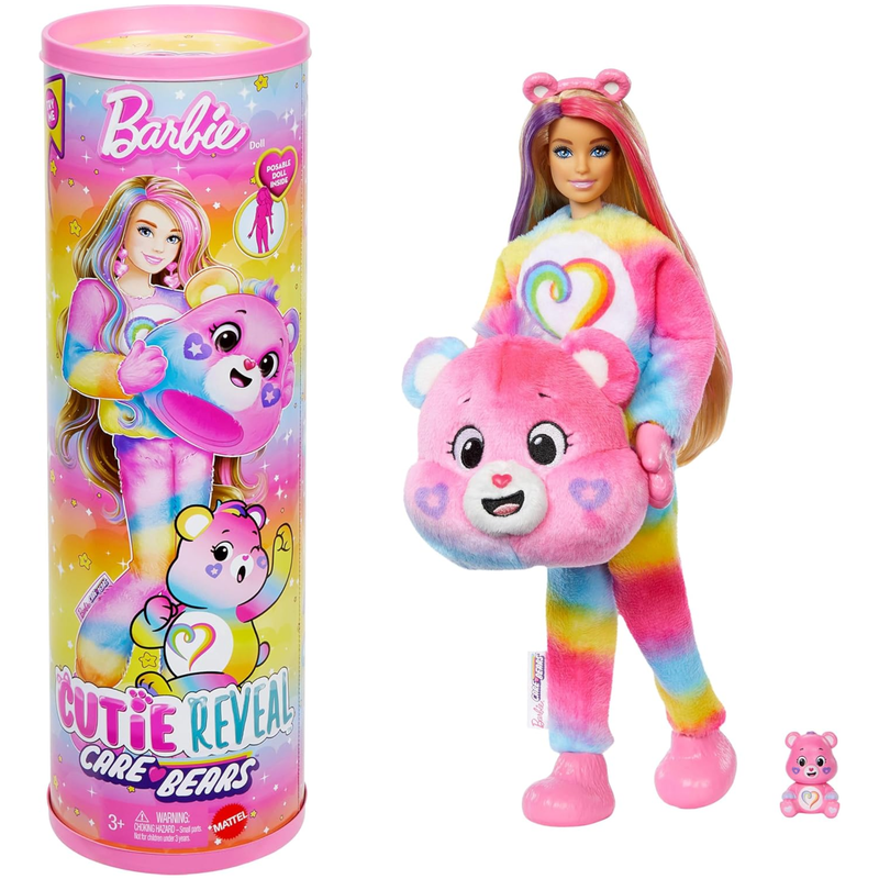 Barbie Cutie Reveal Care Bears Doll & Accessories, Series 2 Togetherness Bear with 10 Surprises Including Color Change & Mini Bear