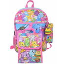 Girls Care Bear 16" Backpack for School with Rectangular Lunch Bag, 5 Piece Set